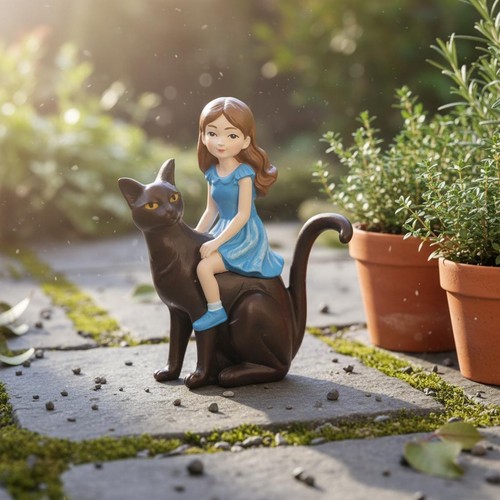Mädchen reitet katze deko - mädchen,